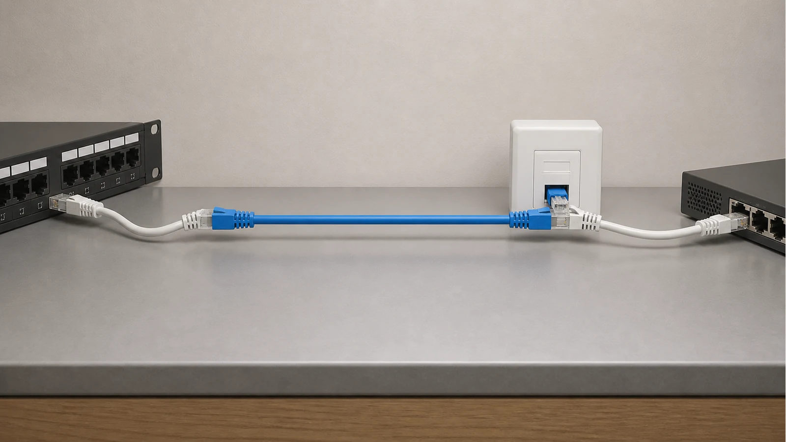 Network cabling diagram contrasting permanent link and channel test models